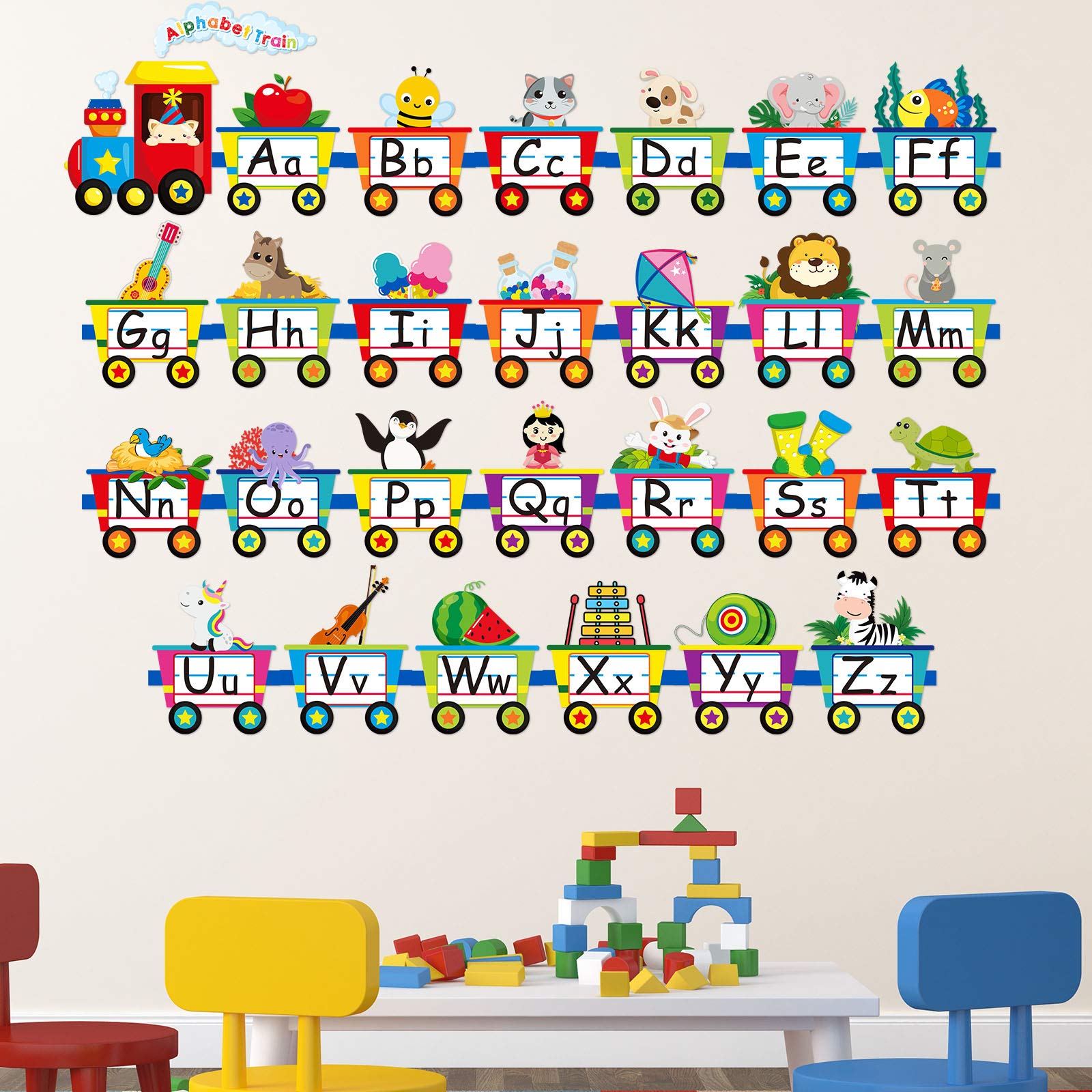Outus alphabet train wall decals locomotive design sparks imaginative play in kids' rooms
