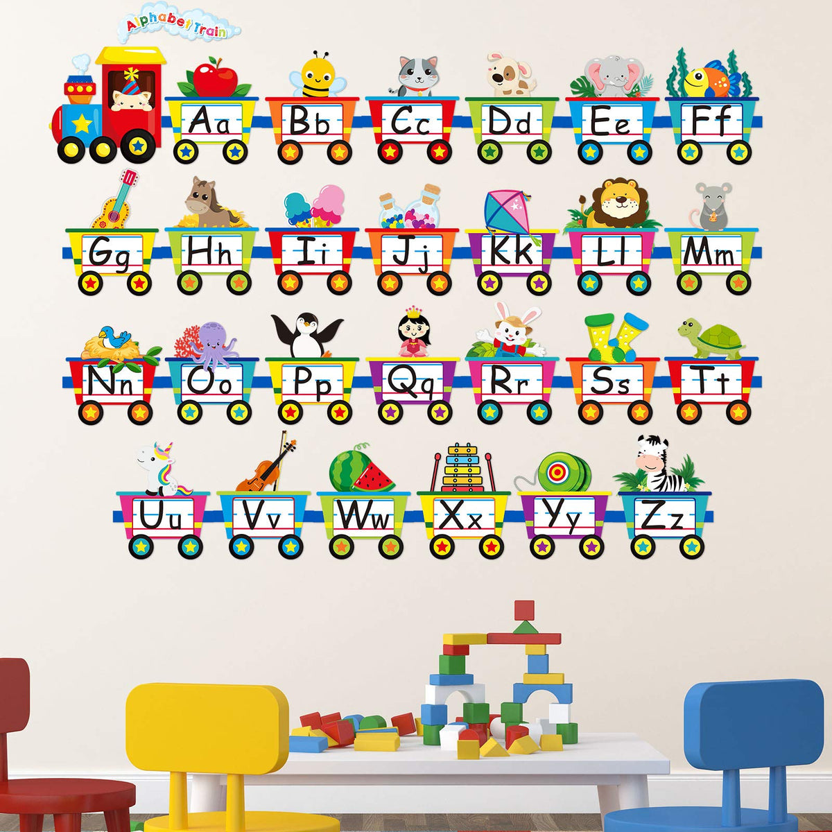 Outus alphabet train wall decals locomotive design sparks imaginative play in kids' rooms