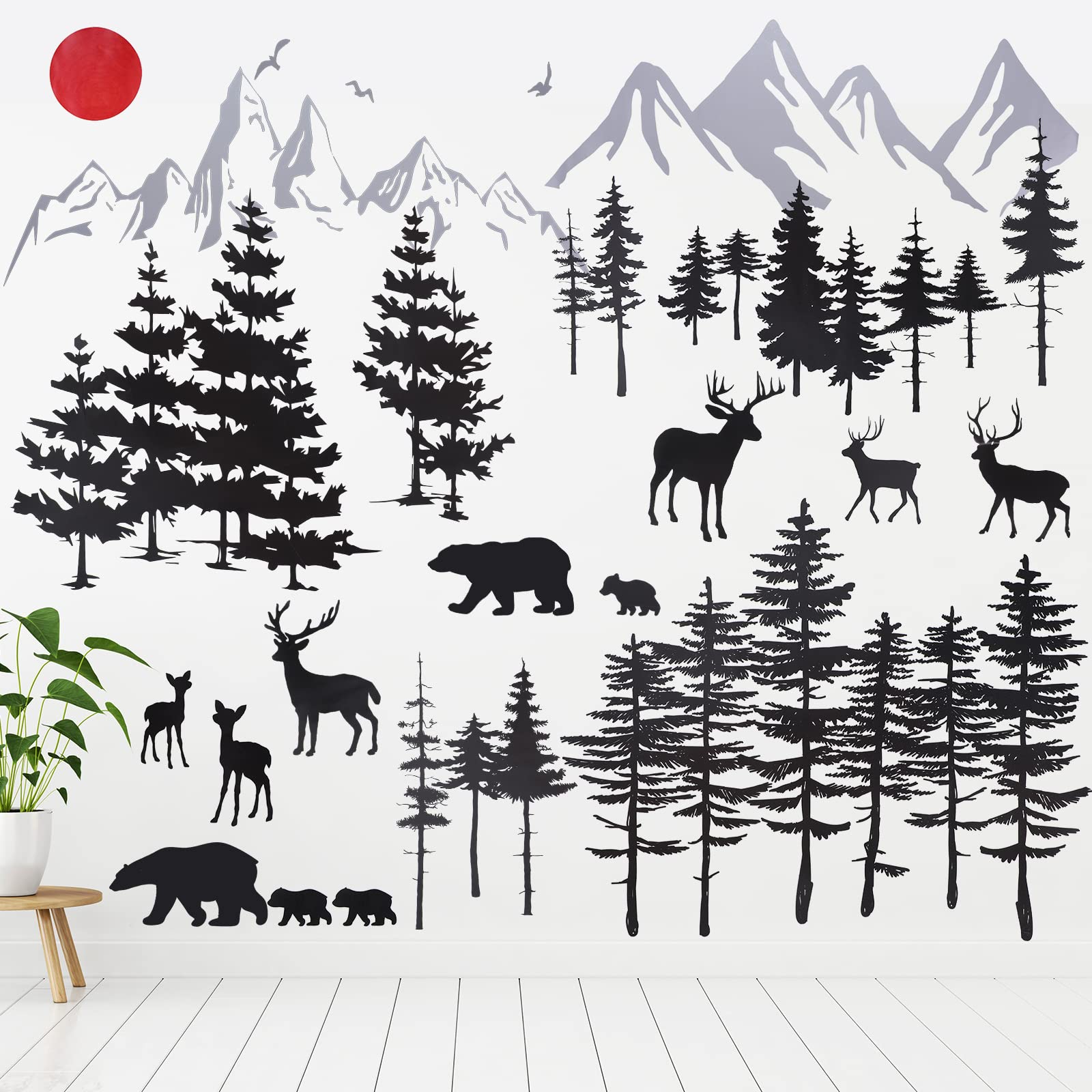 Outus mountain forest deer wall decals create a nature-inspired focal point for kids' rooms.
