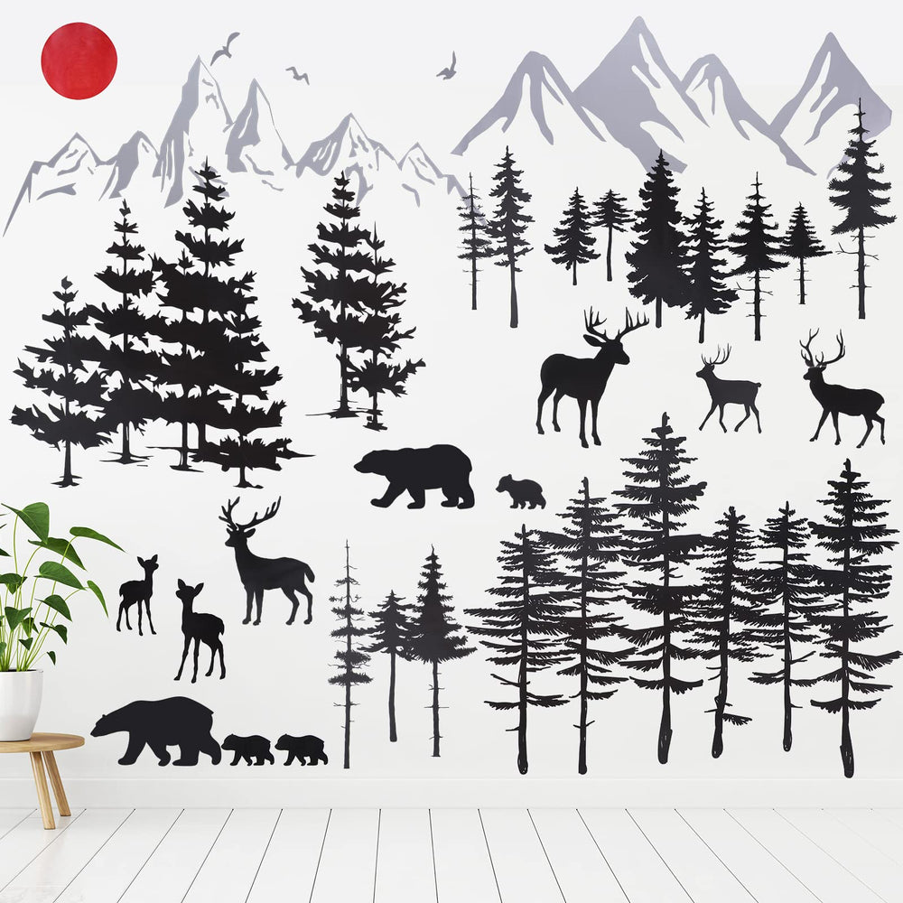 Outus mountain forest deer wall decals create a nature-inspired focal point for kids' rooms.