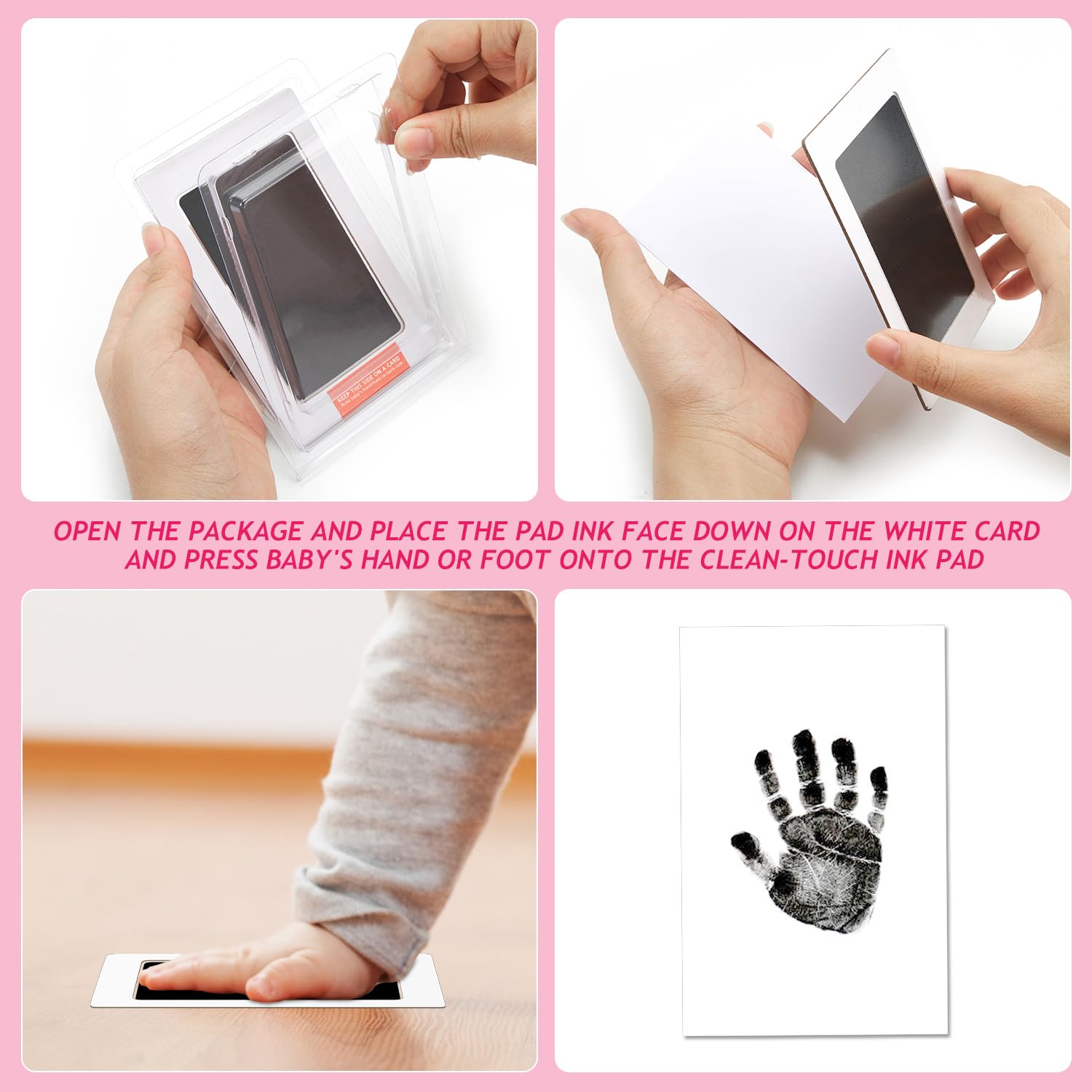 Outus handprint application using inkless pad for simple keepsakes.