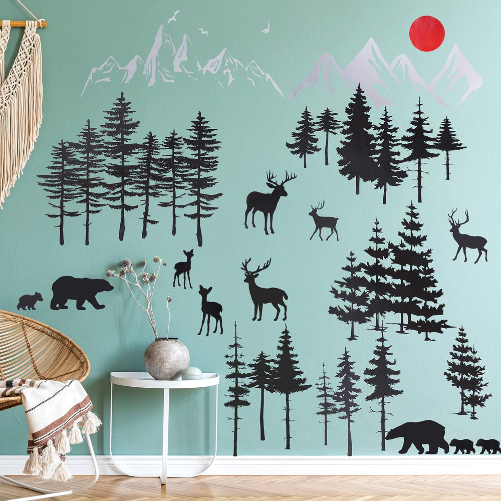 Outus pine trees wall decals add a calming woodland vibe to nurseries and living spaces.