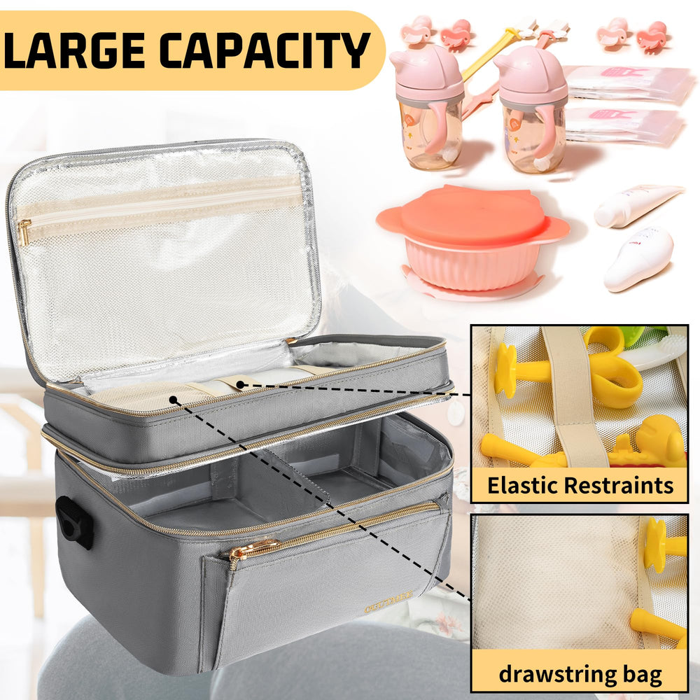 OUUTMEE bag top compartment view with mesh pocket for quick-access supplies