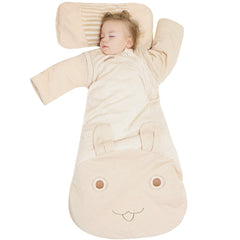 OuYun baby organic sleeping bag with detachable sleeves for adaptable warmth.