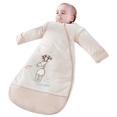 OuYun baby organic sleeping bag with detachable sleeves for adaptable autumn warmth.