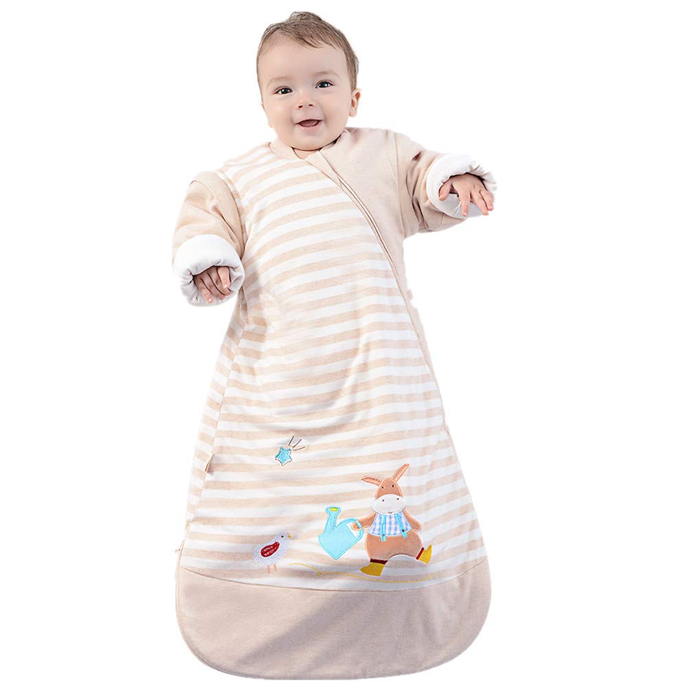 OuYun baby sleeping bag with detachable sleeves offering adjustable warmth for naps and night time