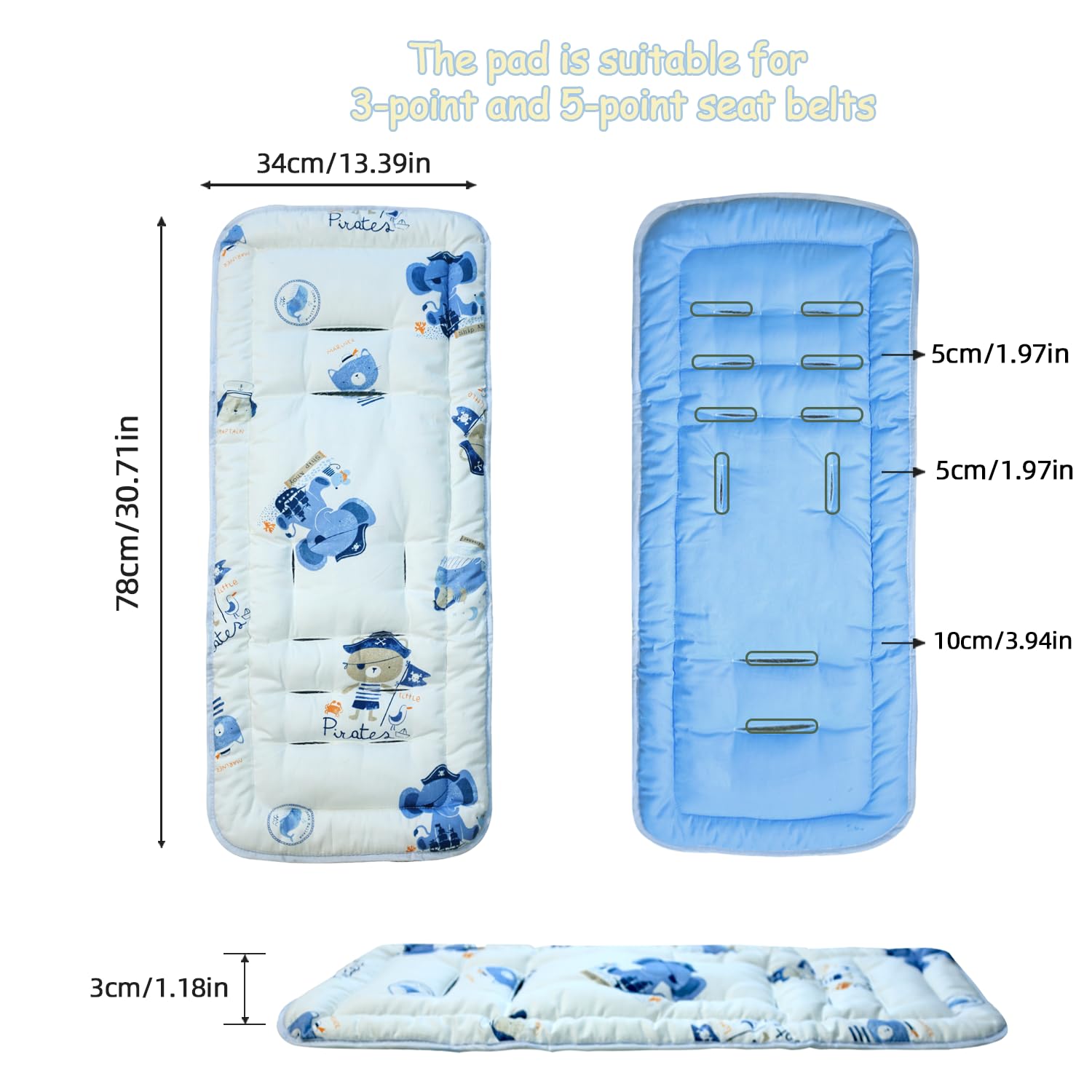 Ovelin baby stroller cushion back view - reversible design for versatile looks