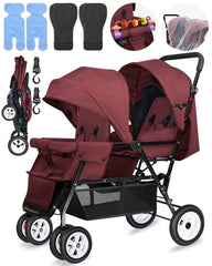 OVERTANG double stroller in tandem view, travel-ready fold for two kids