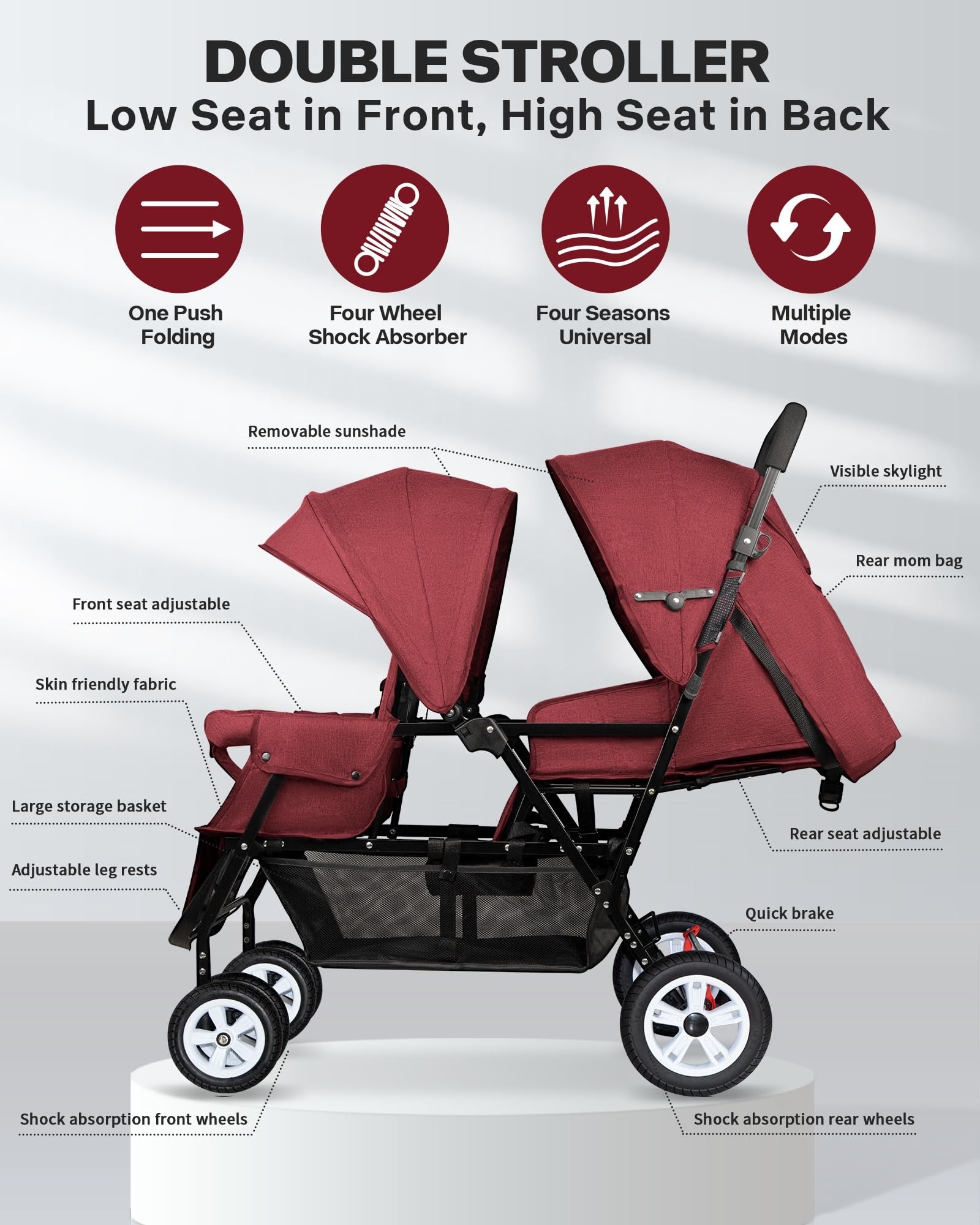 OVERTANG easy-fold design and large storage basket shown