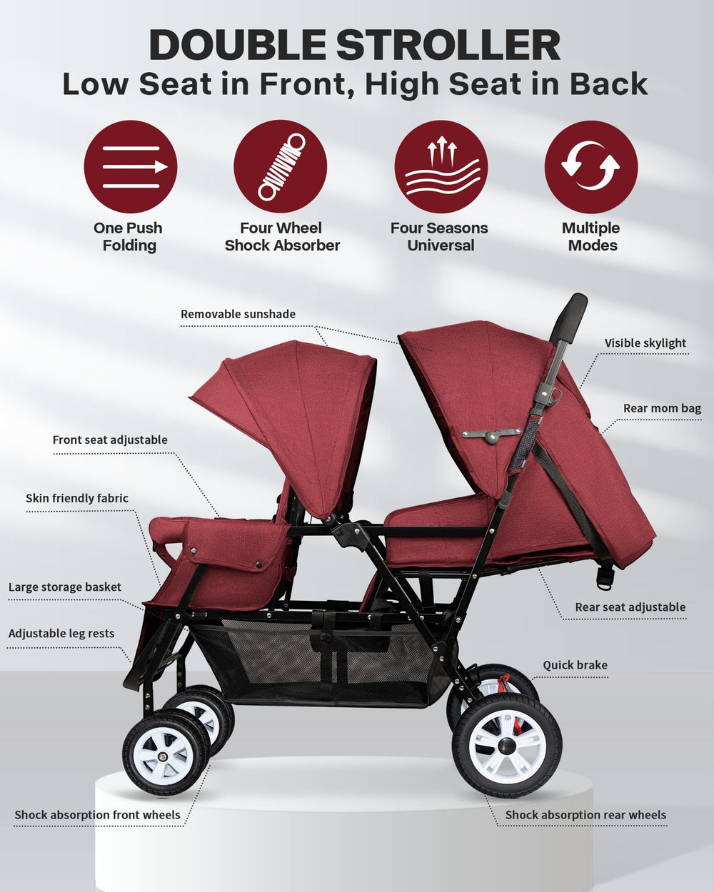 OVERTANG easy-fold design and large storage basket shown
