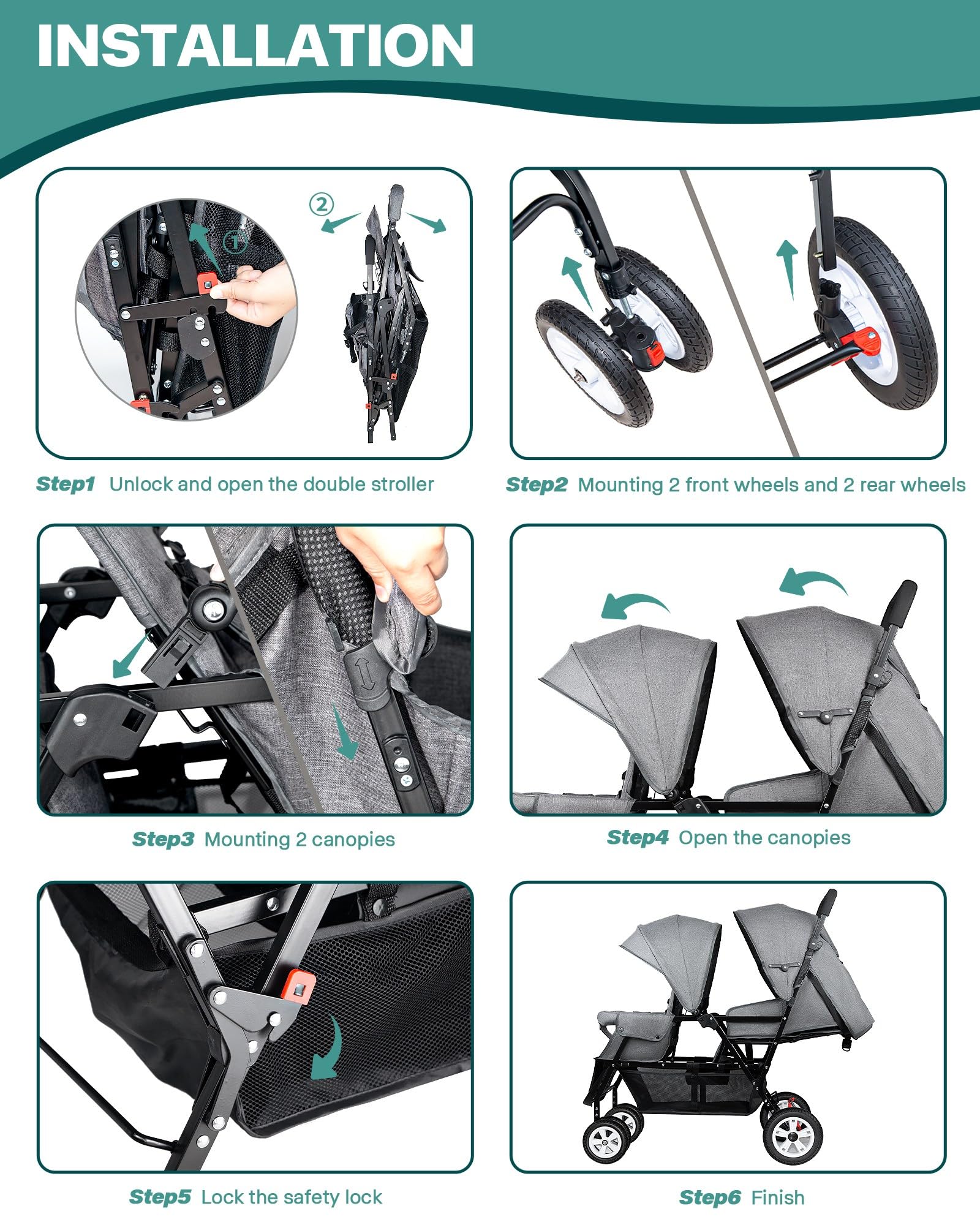 Adjustable backrests on the front seat of the OVERTANG stroller for comfort.