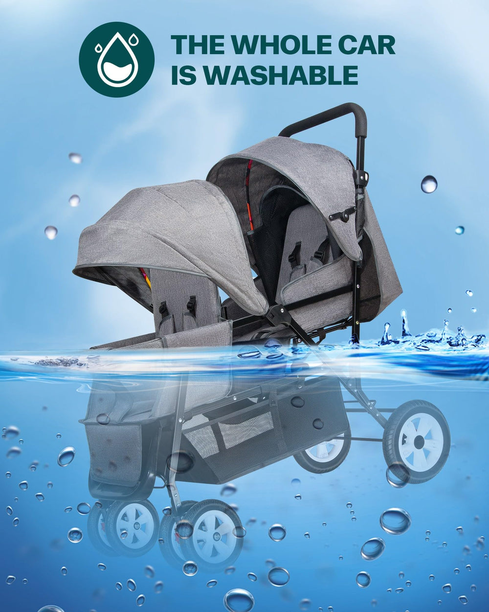 Breathable skylight on the OVERTANG stroller maintains air flow for babies.