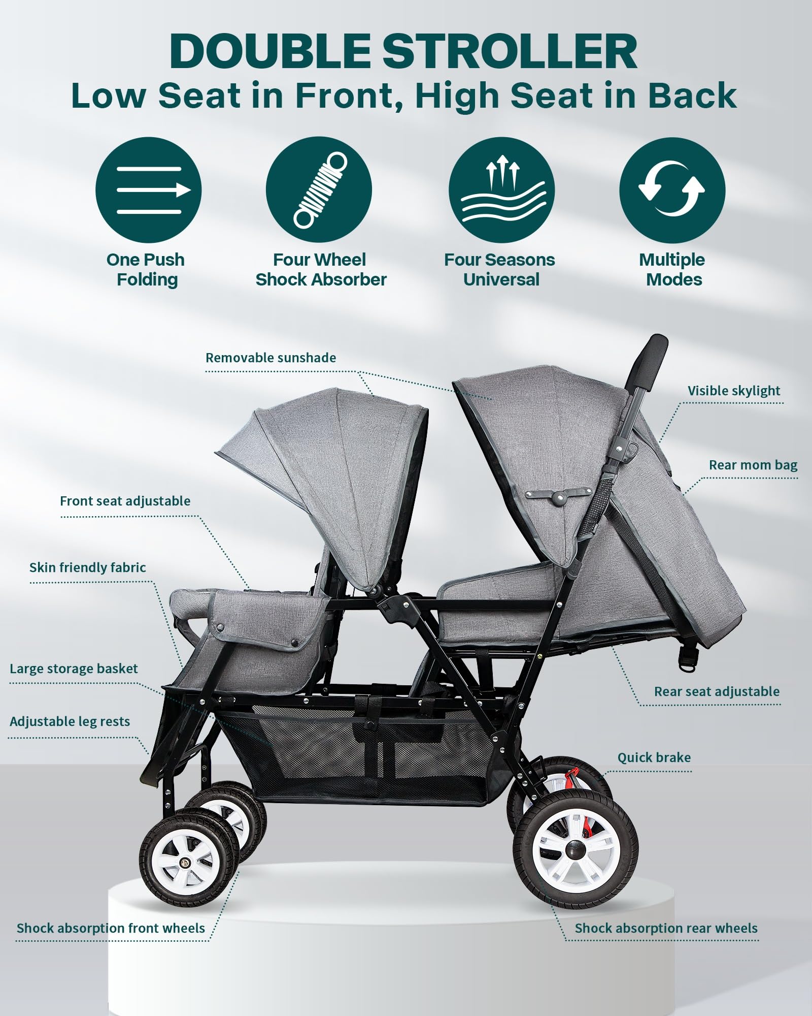 Five-point safety belt on the OVERTANG stroller keeps children secure.