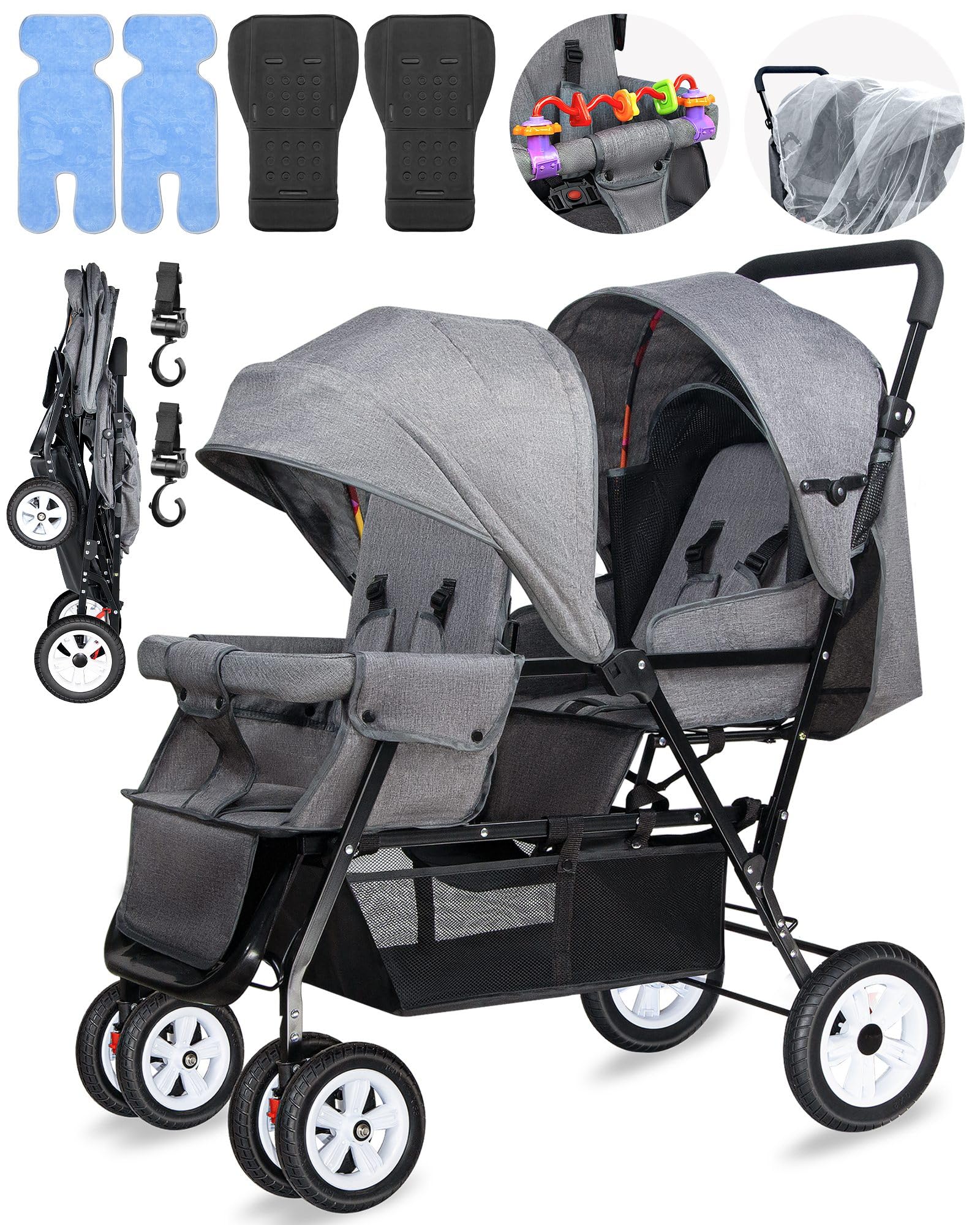 OVERTANG double stroller with infant-toddler tandem seating for versatile outings.