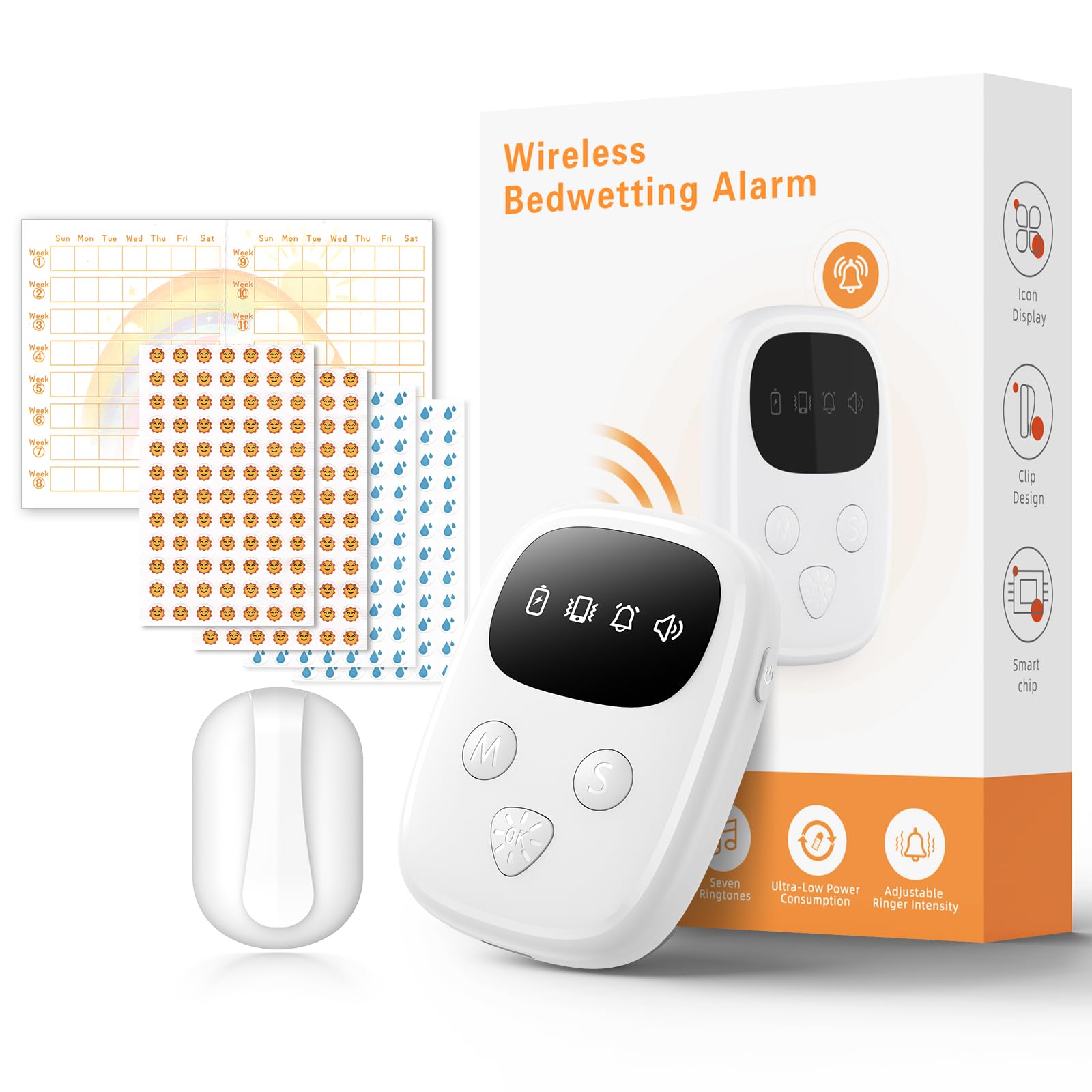 ovevve 2026 wireless bedwetting alarm main unit on nightstand for easy access