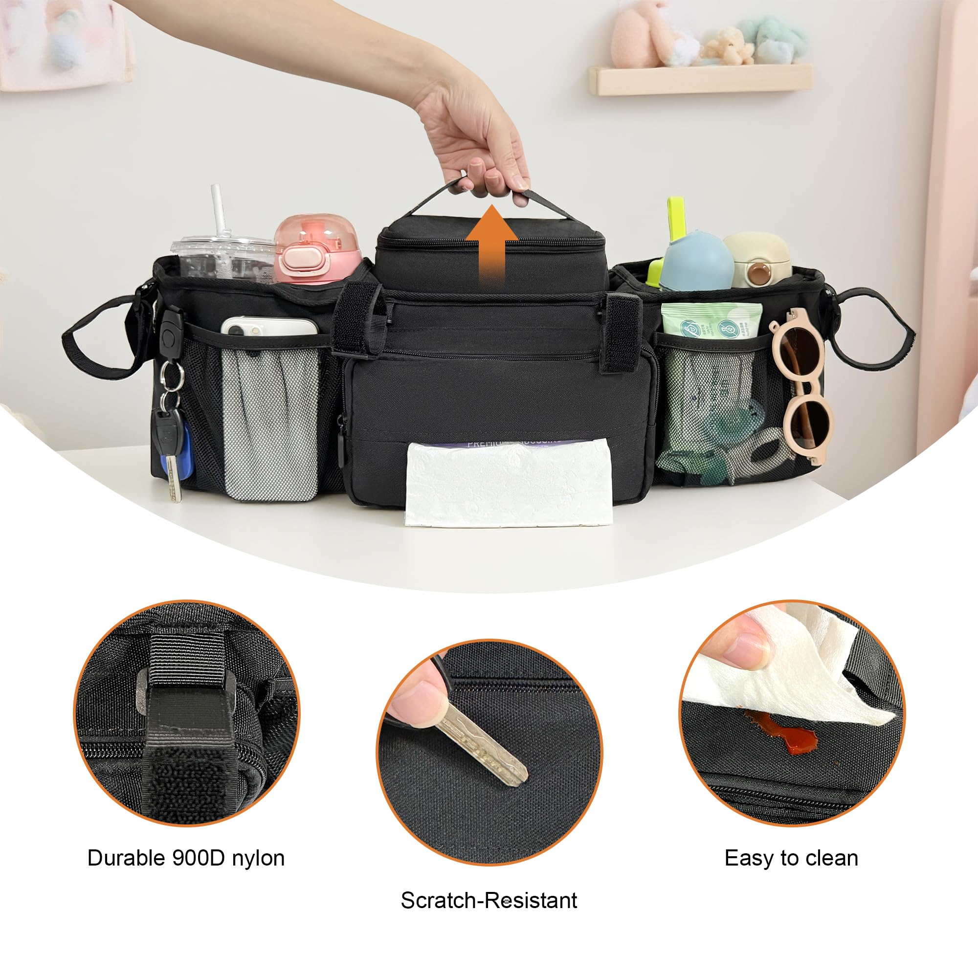 OVNTHYK offers 8 compartments to keep bottles, diapers, and toys organized.