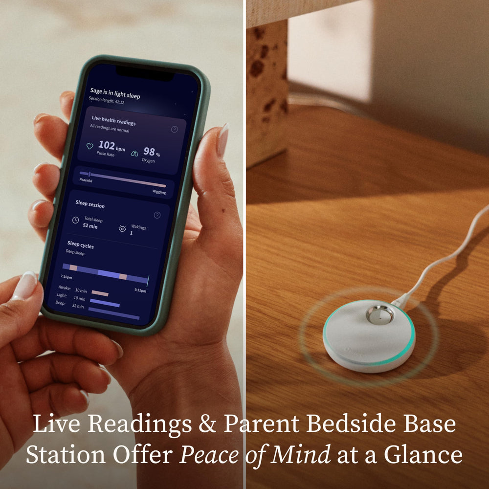 Owlet Dream App live pulse graph displays real-time heart rate for quick checks.