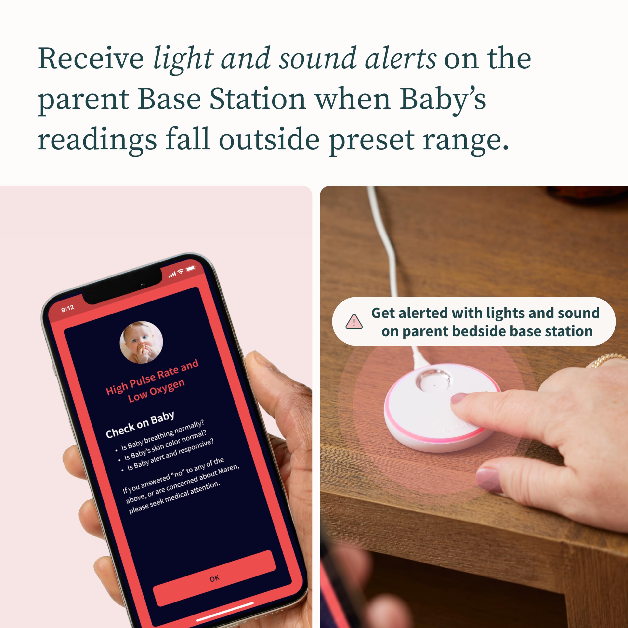 Owlet Dream Duo Gen 2 base station with alert lights and sounds