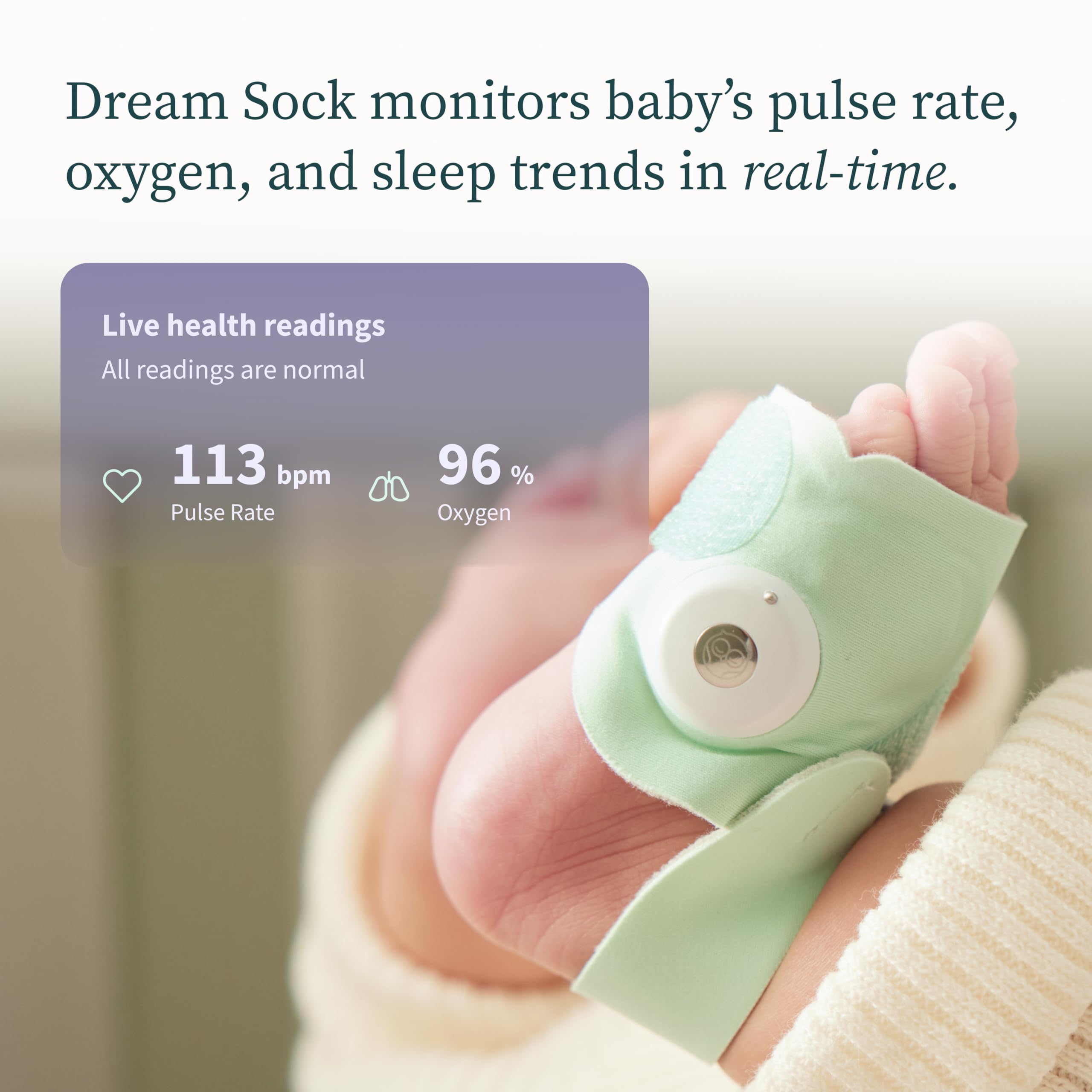 Owlet Dream Duo Gen 2 wearable sock tracks infant oxygen and heart rate