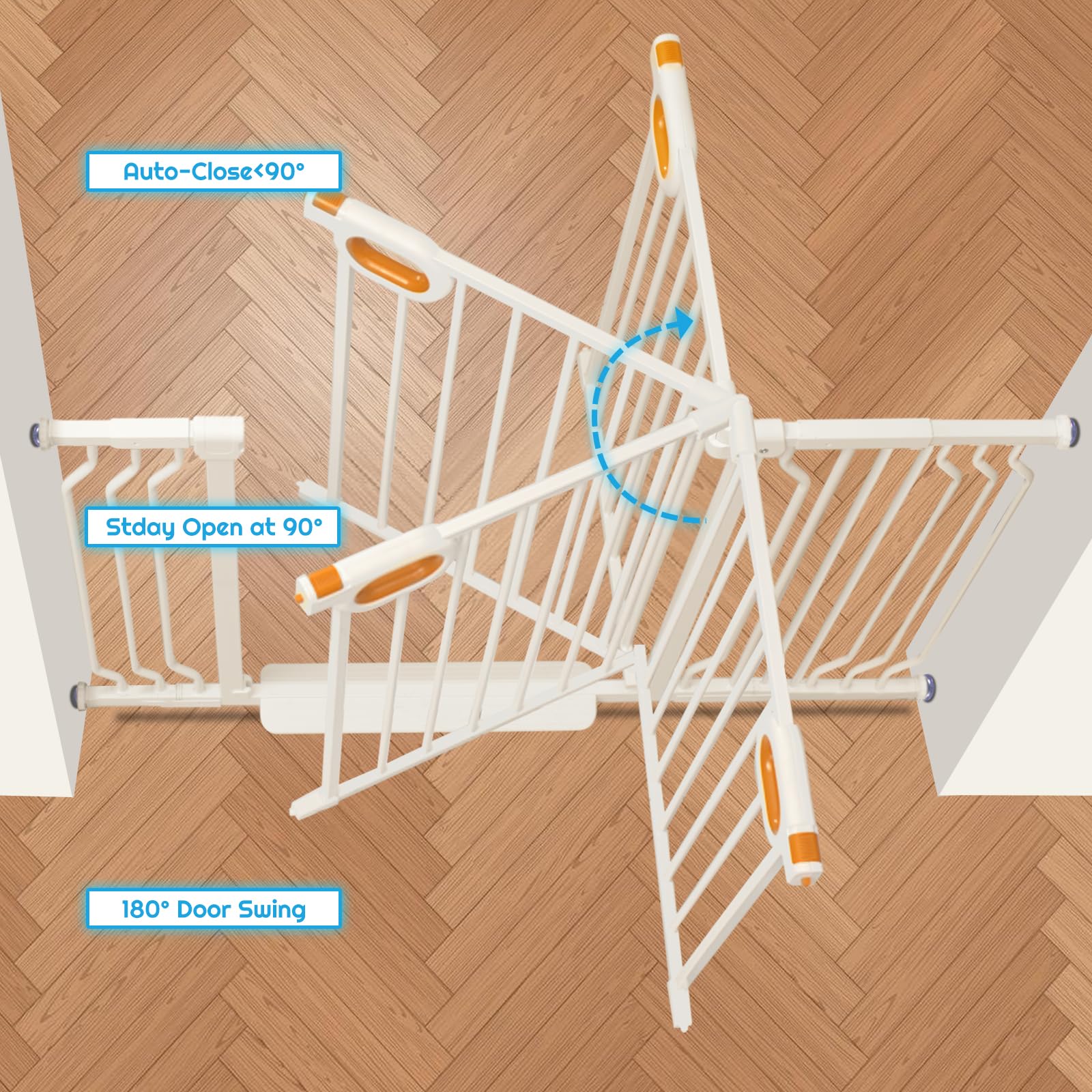 Owlie one-hand operation gate enables easy access for adults.
