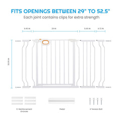 Owlie pressure-mounted gate secures without drilling for fast setup.
