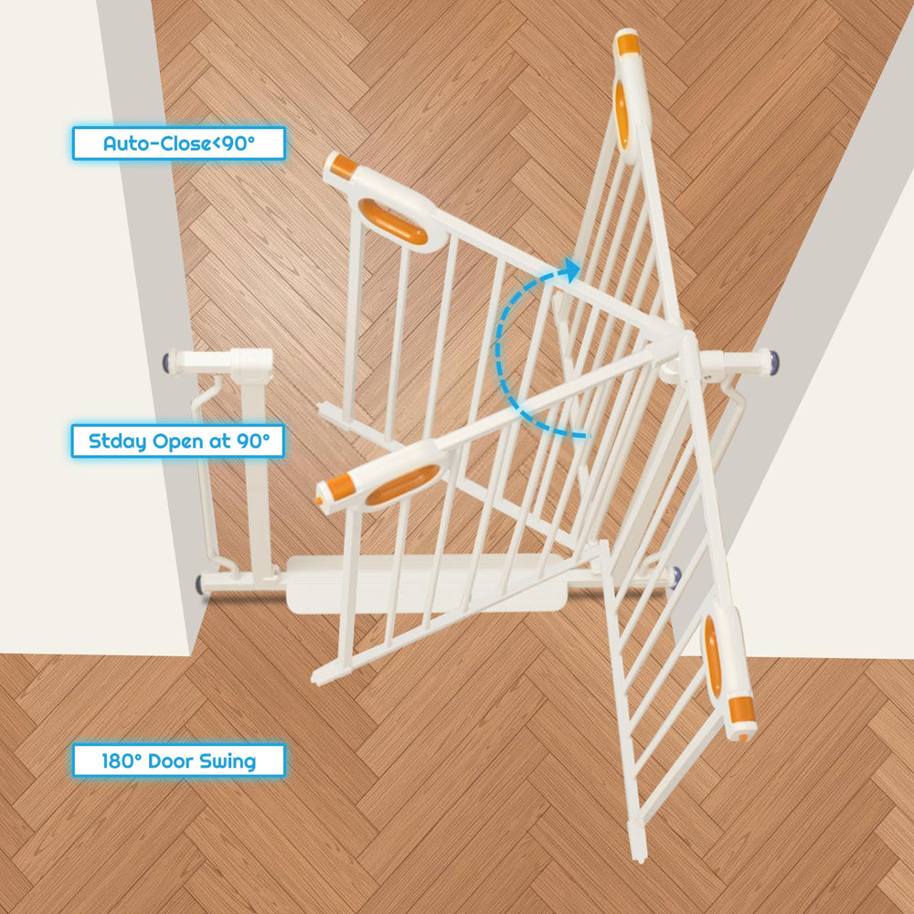Owlie white indoor gate fits stairs and doorways.