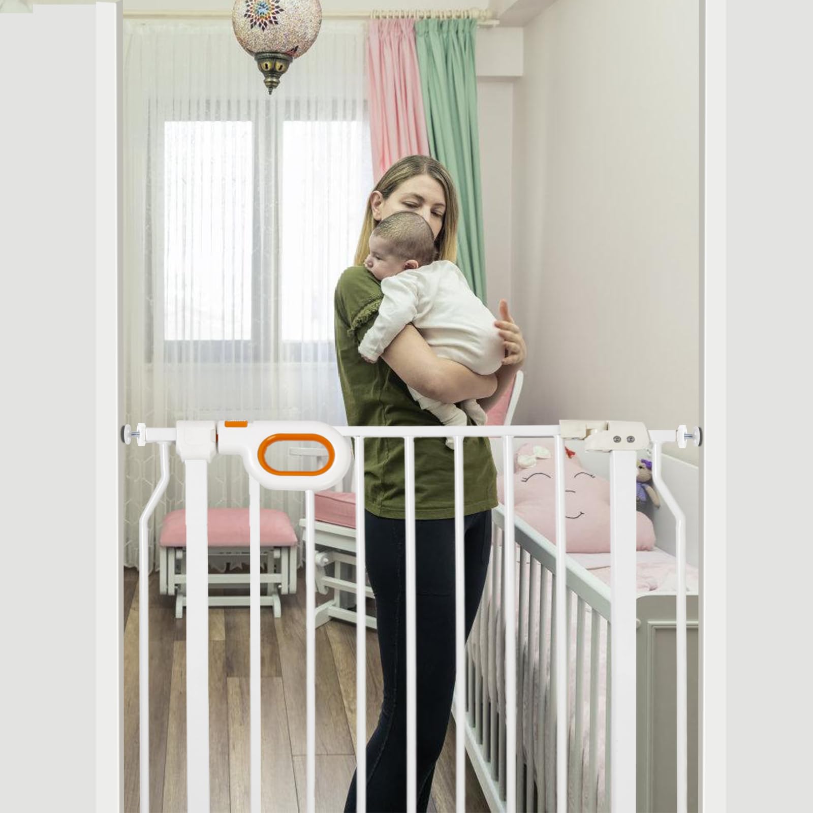 Owlie gate suitable for stairs, hallways, and transitions.