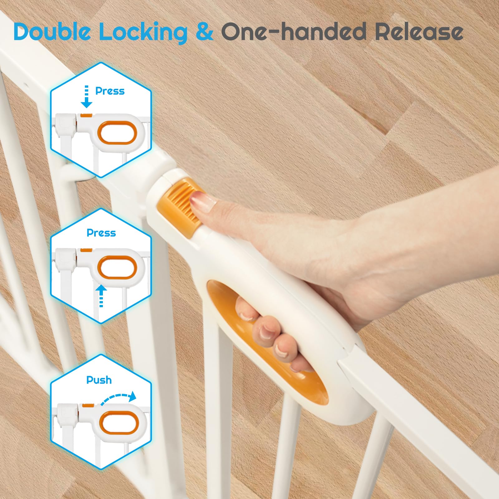 Owlie gate allows one-hand operation for easy supervision.