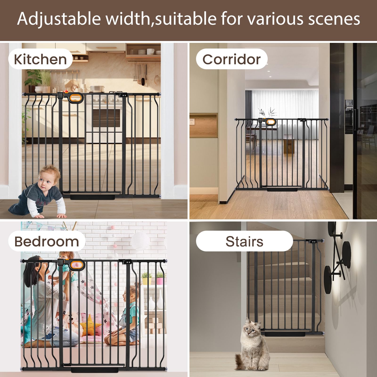 Owlie durable anti-scratch metal gate in indoor setting.