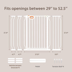 Owlie gate extensions demonstrate width range from 29 to 52 inches