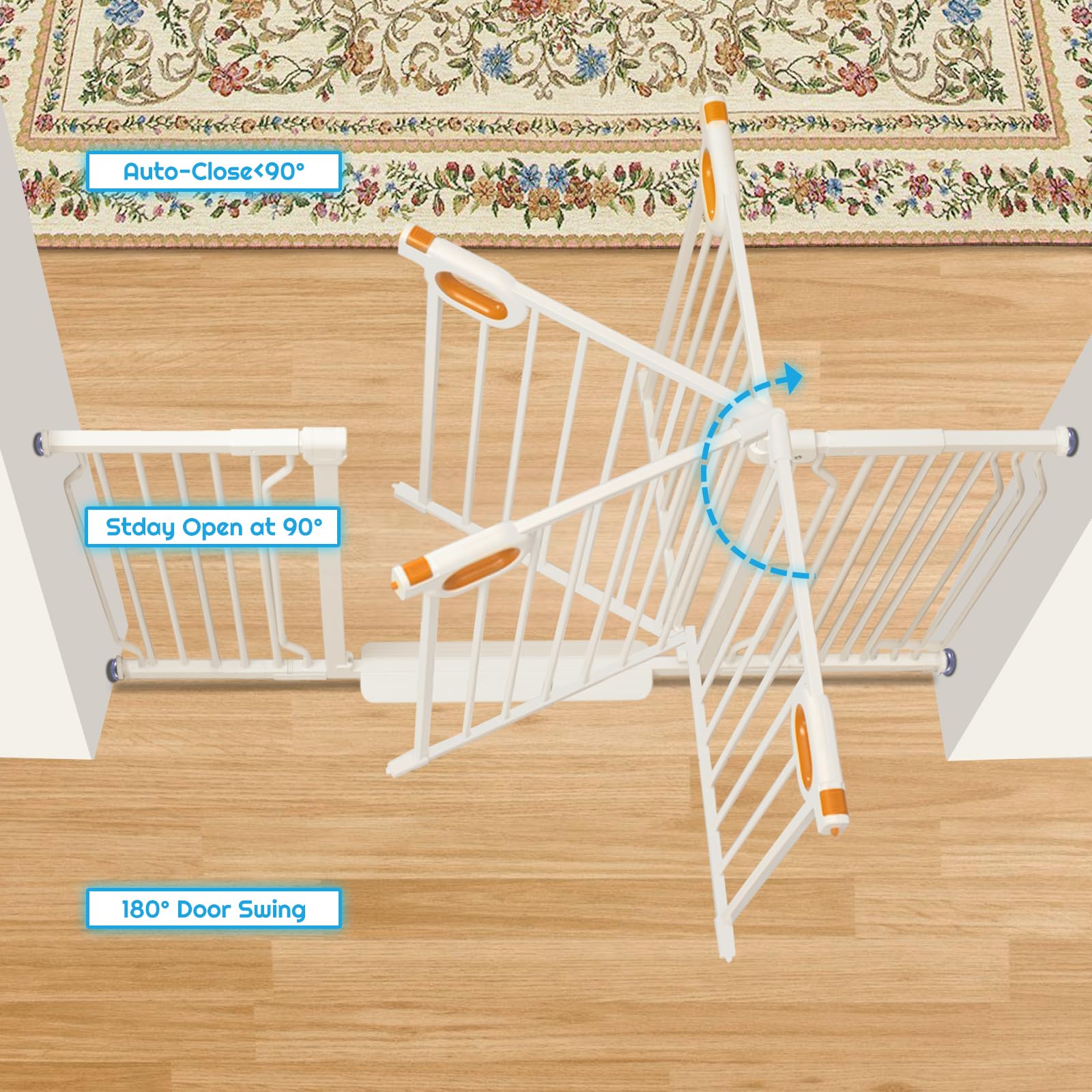 Owlie gate demonstrates one-hand operation for easy entry during daily routines.