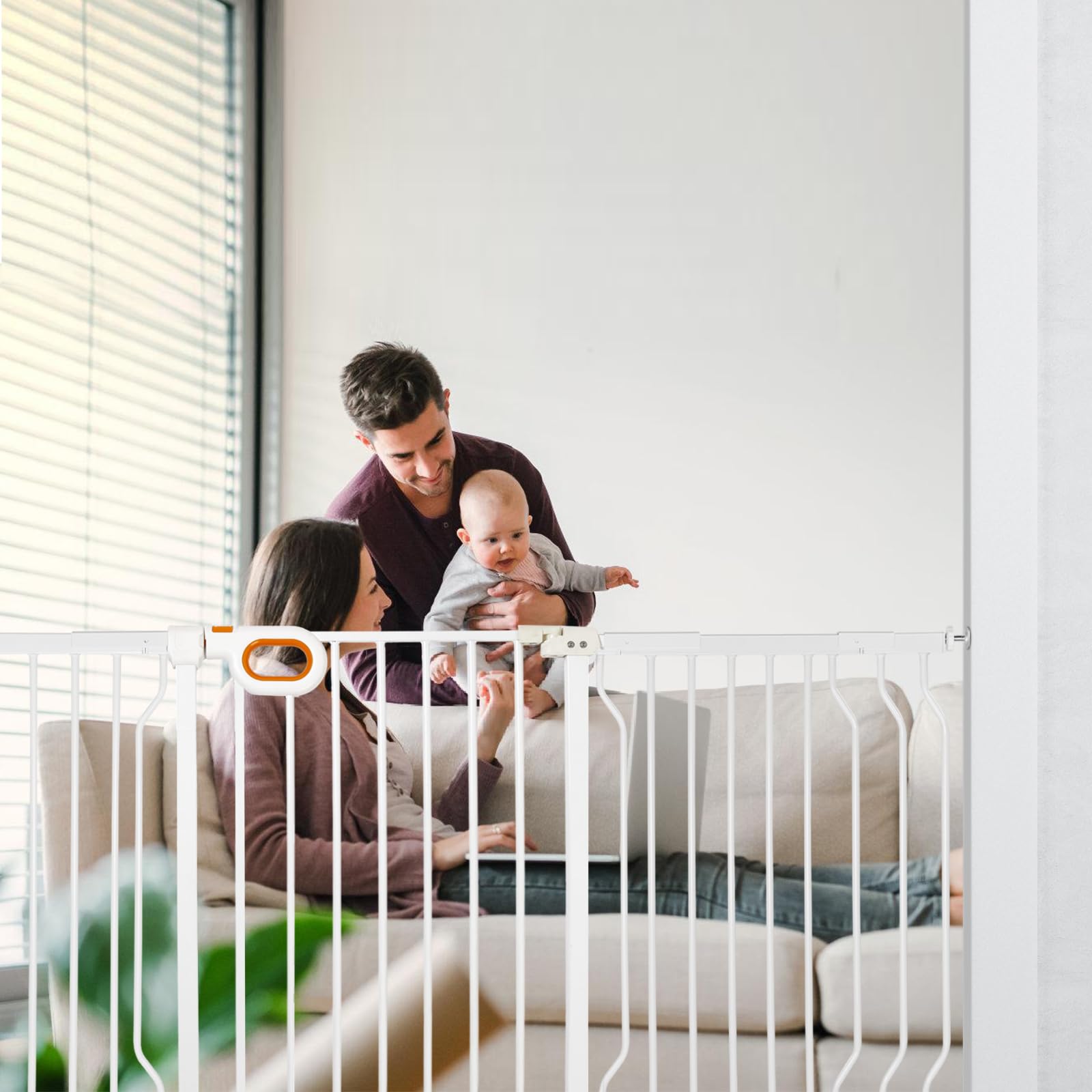 Owlie white gate blends with interiors while providing a safe doorway solution.