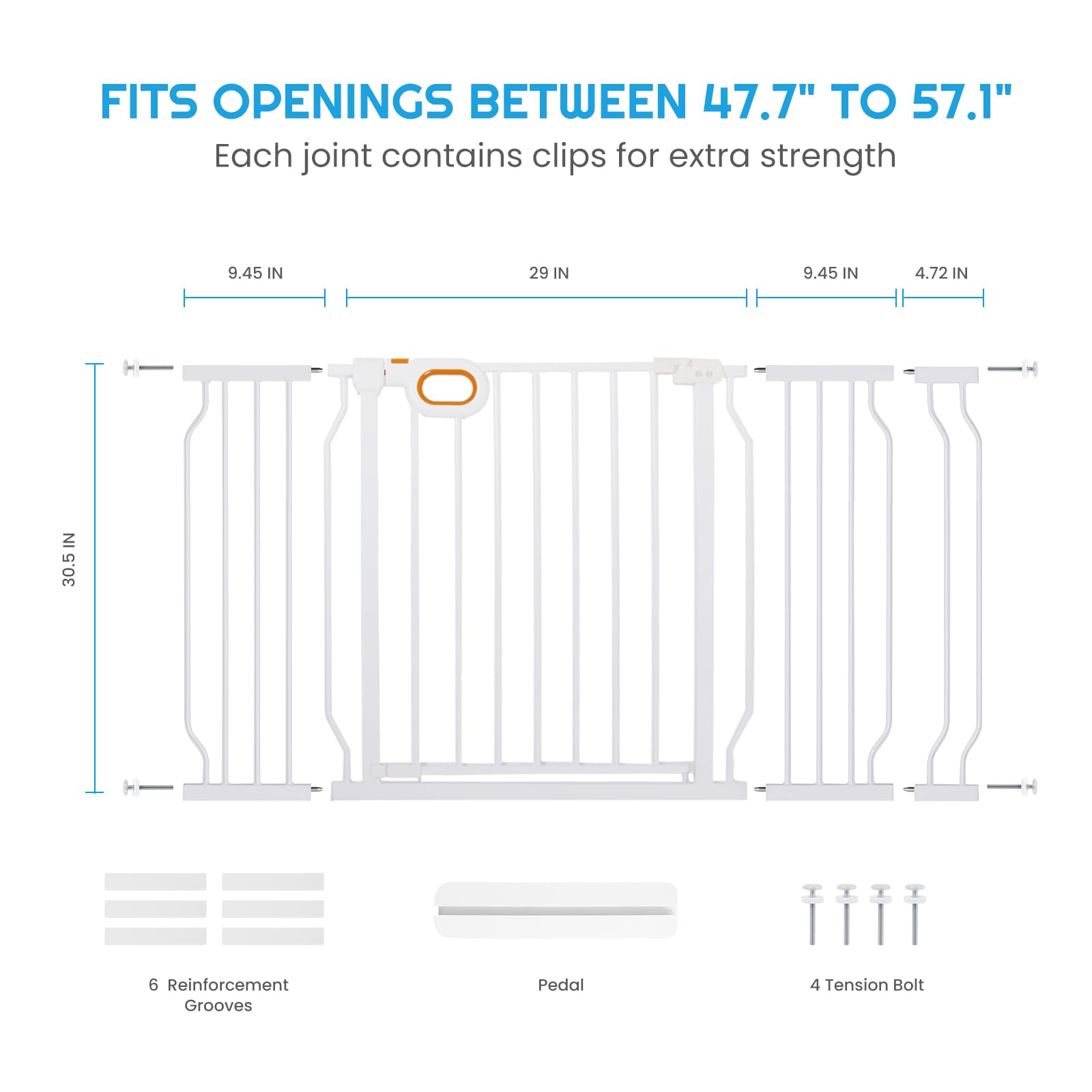 Owlie safety gate extensions included for flexible width setup.