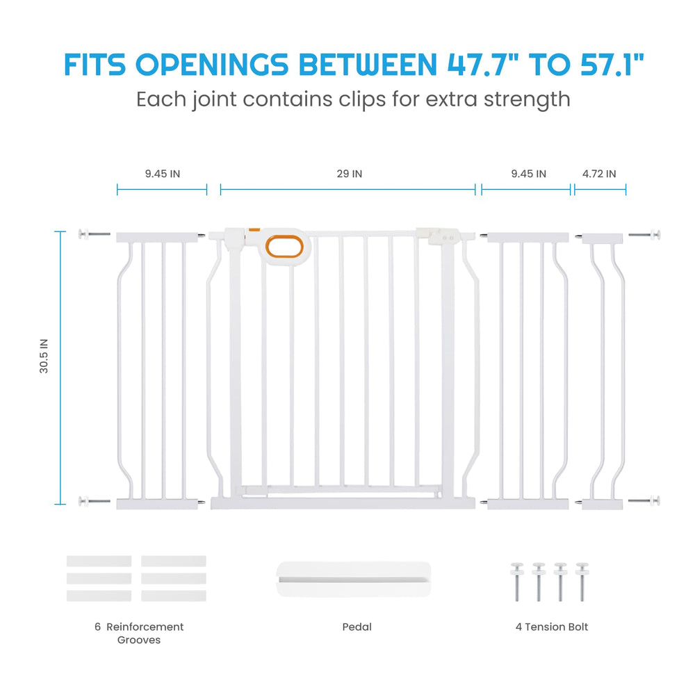 Owlie safety gate extensions included for flexible width setup.