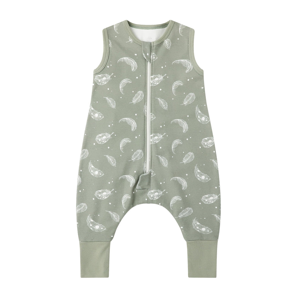 Owlivia 1.0 Tog baby sleeping bag with feet for year-round warmth and mobility.