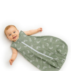 Owlivia sleep sack with 2-way zipper for easy night diaper changes.