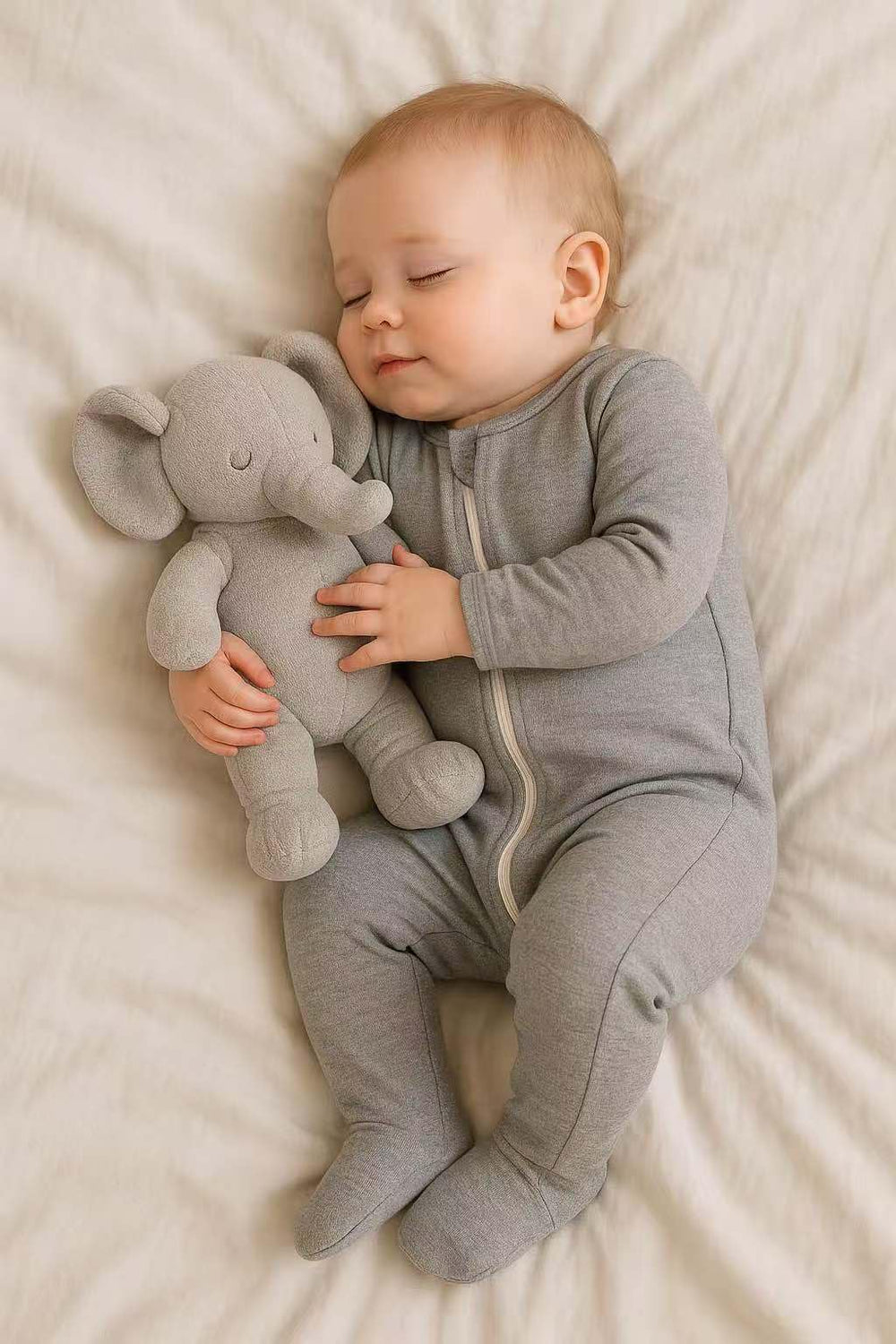 Owlivia zip-front ivory long-sleeve baby pajamas soft and breathable