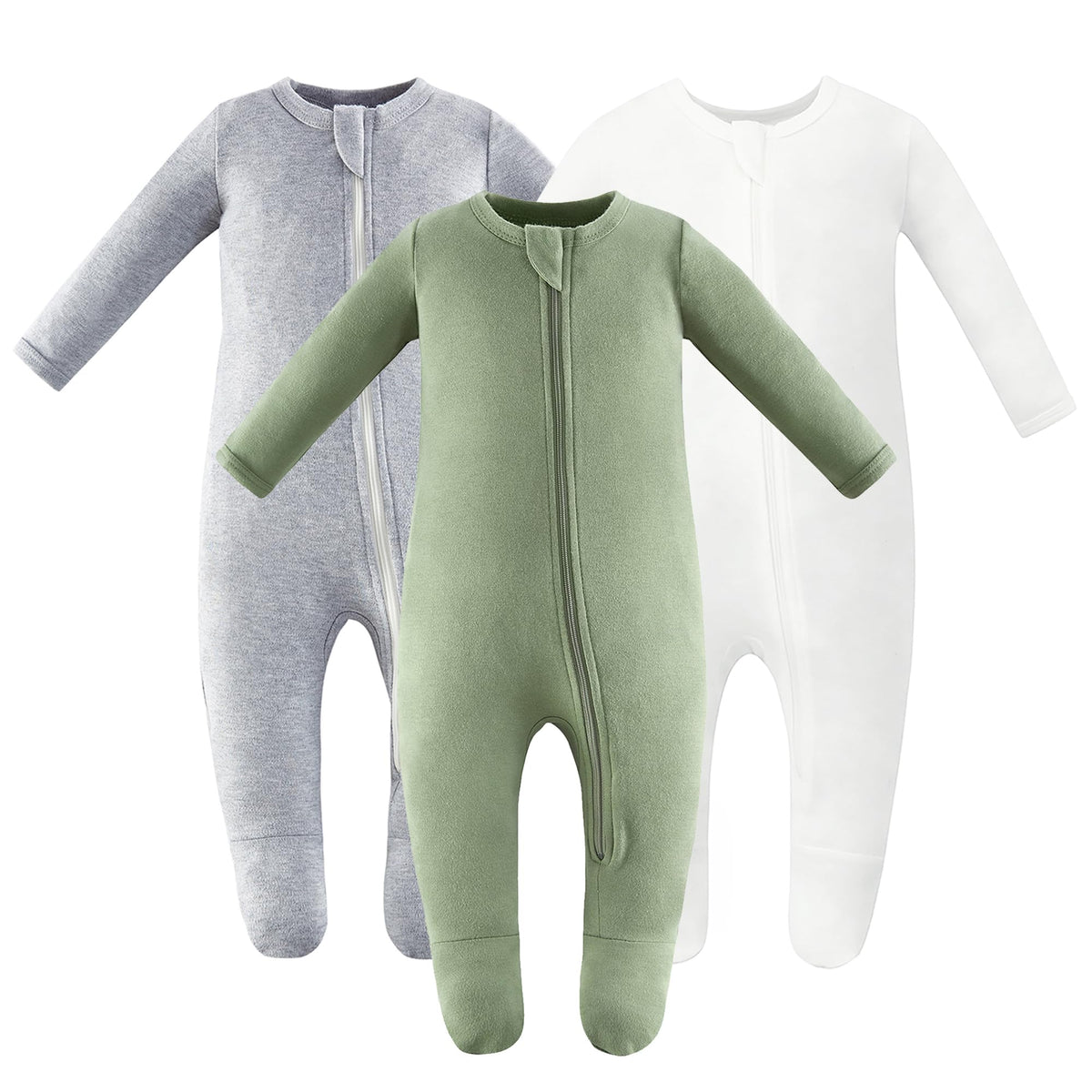 Owlivia zip-front olive long-sleeve baby pajamas for cozy nights
