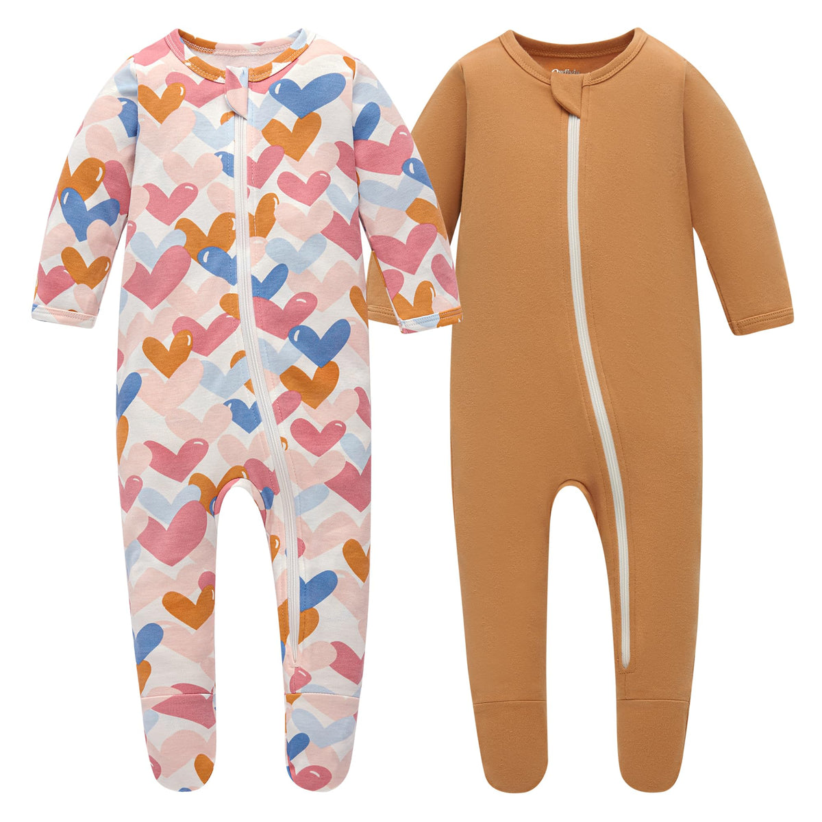 Owlivia organic cotton baby pajamas with zip-front for quick diaper changes
