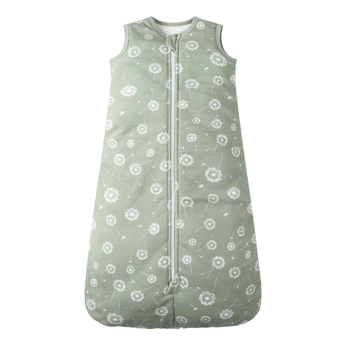 Owlivia baby sleep sack in green dandelion offers soft organic cotton for cozy nights.