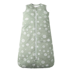 Owlivia baby sleep sack in green dandelion offers soft organic cotton for cozy nights.