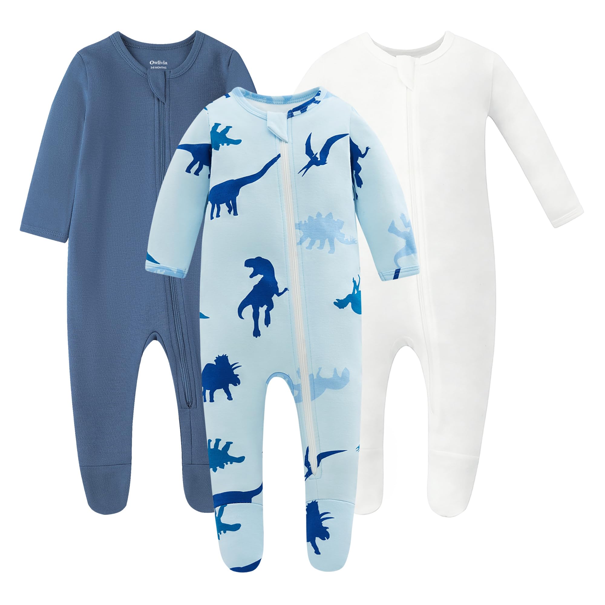 Owlivia dinosaur-print pajamas in soft organic cotton for gentle nightwear.