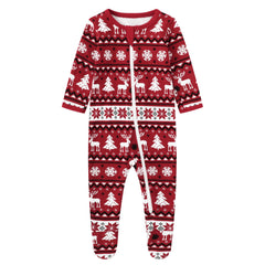 Owlivia organic cotton baby pajamas with Christmas deer print and zip-front for easy changes.