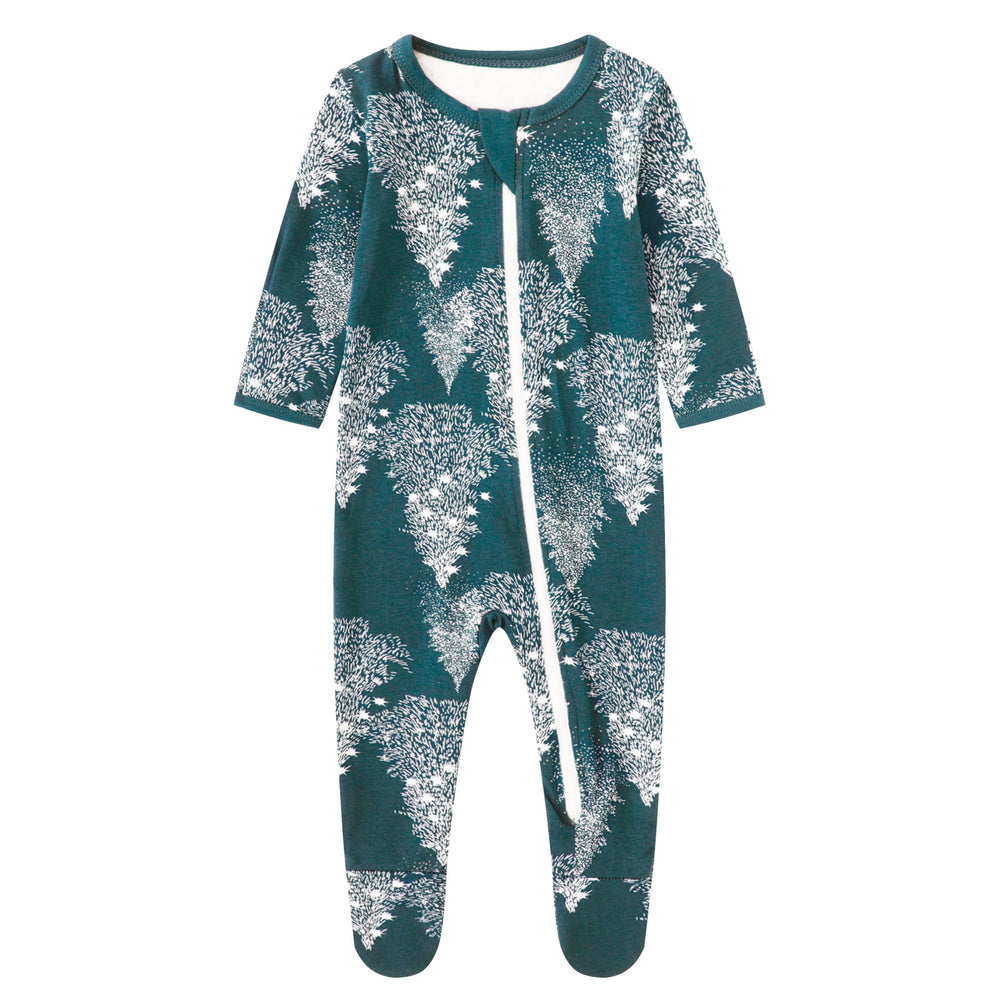 Owlivia organic cotton baby pajamas with zip-front for quick diaper changes