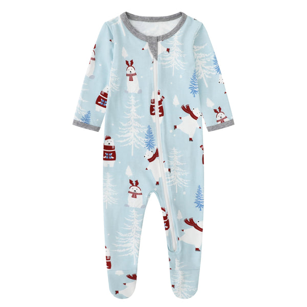 Owlivia Polar Bear Sleep N Play front view shows soft organic cotton for gentle wear.