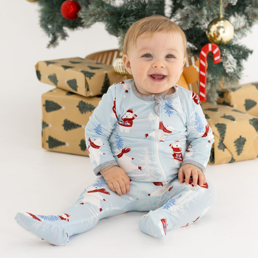 Owlivia Polar Bear Sleep N Play zip-detail highlights easy diaper changes with neck-to-toe closure.