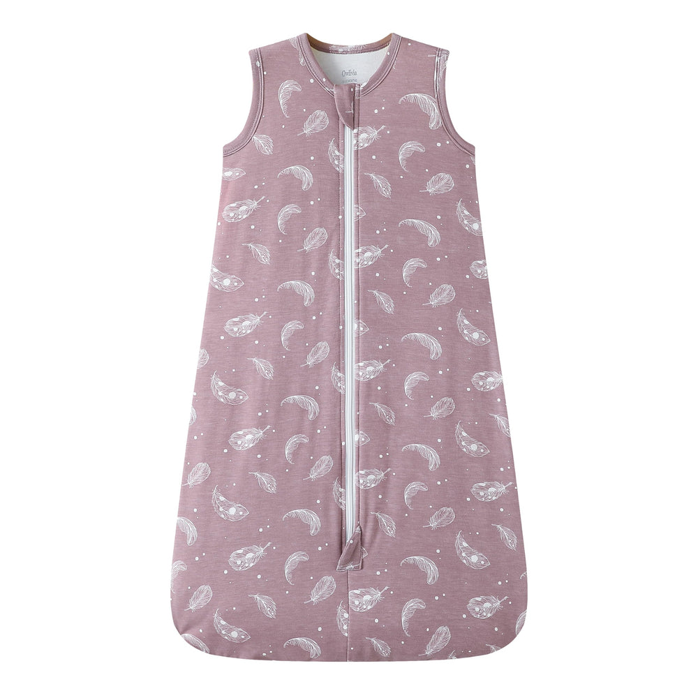 Owlivia rayon sleep sack close-up shows ultra-soft bamboo fabric in feather mauve.