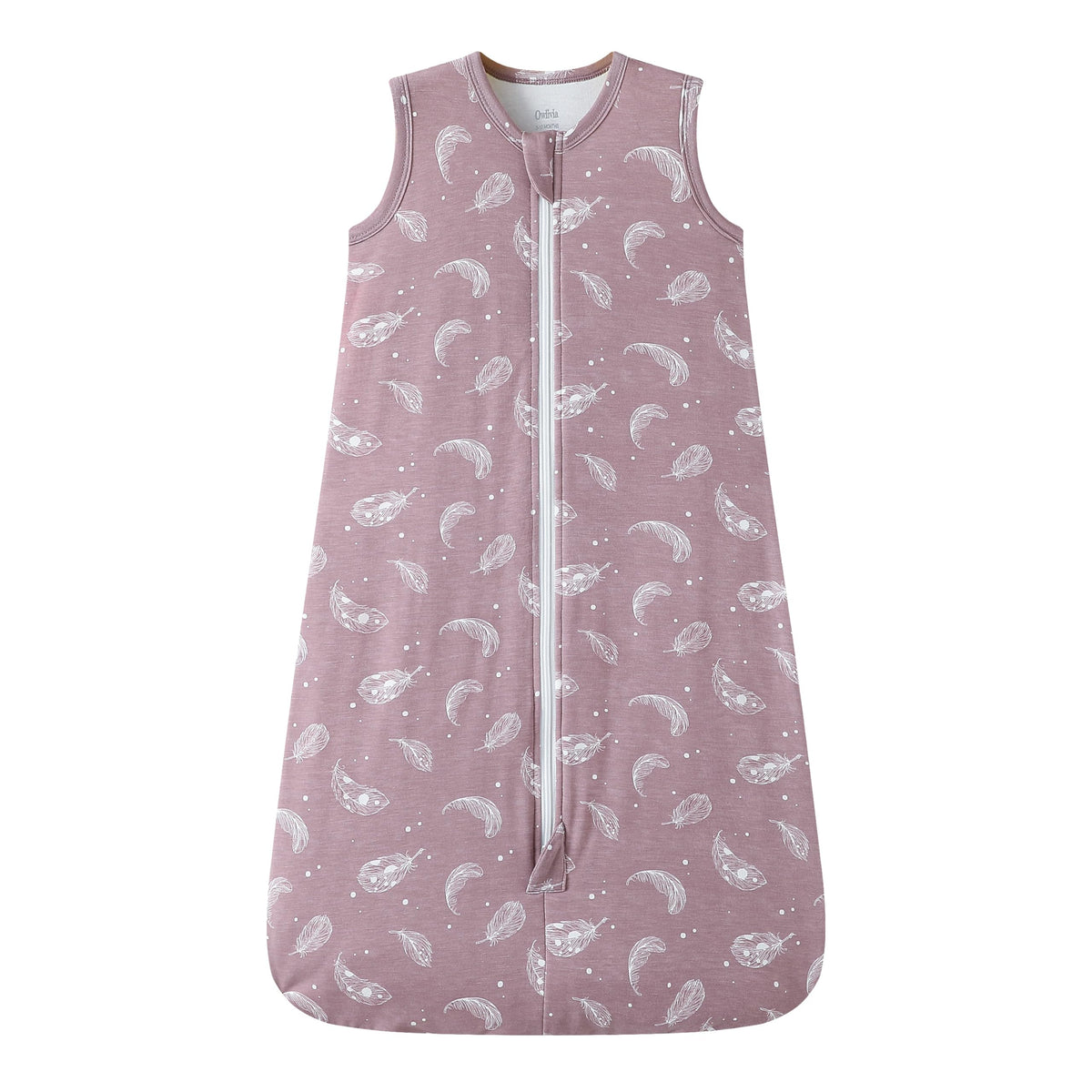 Owlivia rayon sleep sack close-up shows ultra-soft bamboo fabric in feather mauve.