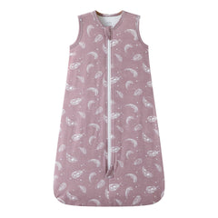 Owlivia rayon sleep sack close-up shows ultra-soft bamboo fabric in feather mauve.