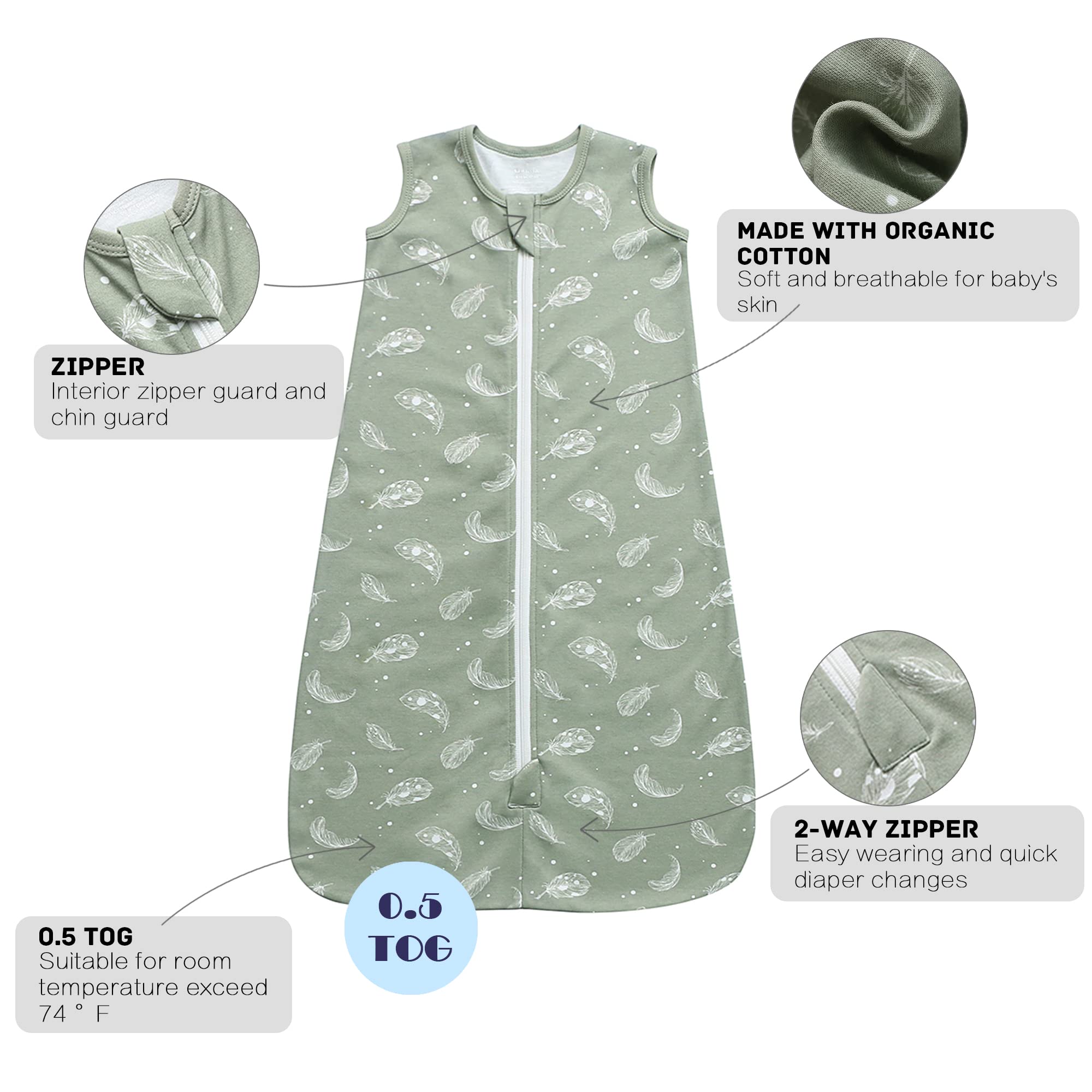 Owlivia sleep sack available in 3-12m, 12-18m, and 18-24m sizes.